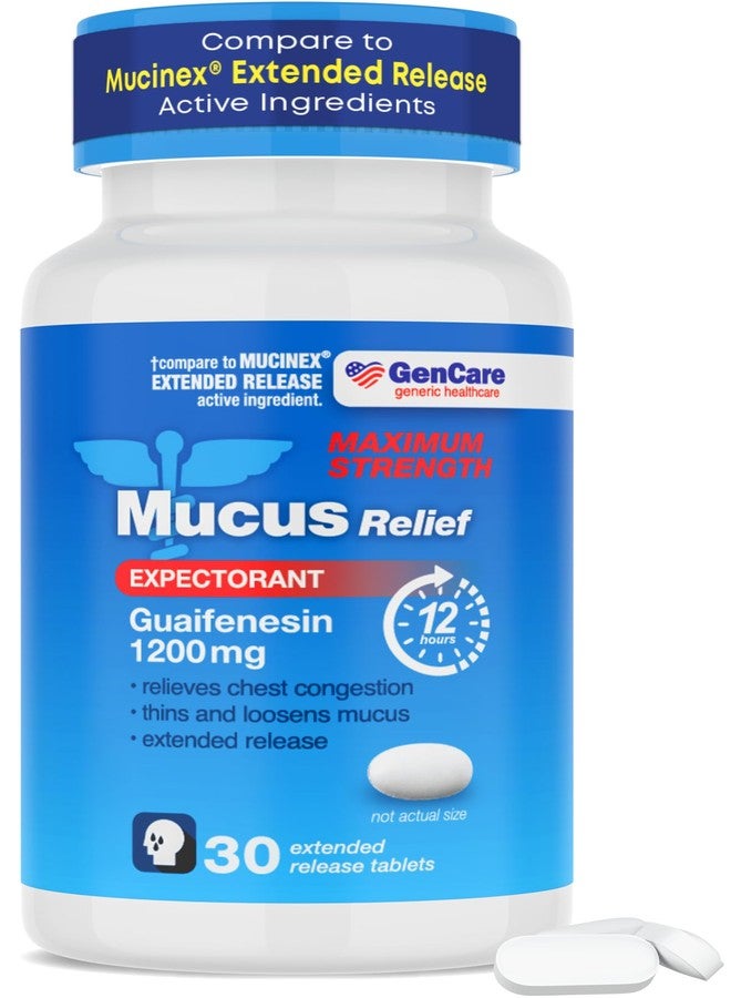 GenCare Mucus Relief 1200 mg Maximum Strength (30 Count) 1200mg Guaifenesin Extended-Release Tablets – Expectorant for Chest Congestion Relief for Adults – Compare to Maximum Strength 12 Hour - Image 1